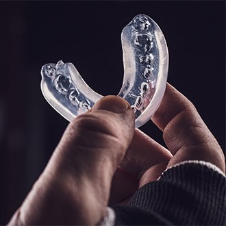 A closeup of an athletic mouthguard