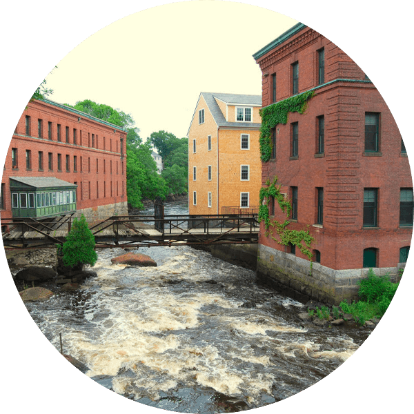 Milton Massachusetts buildings and river in town