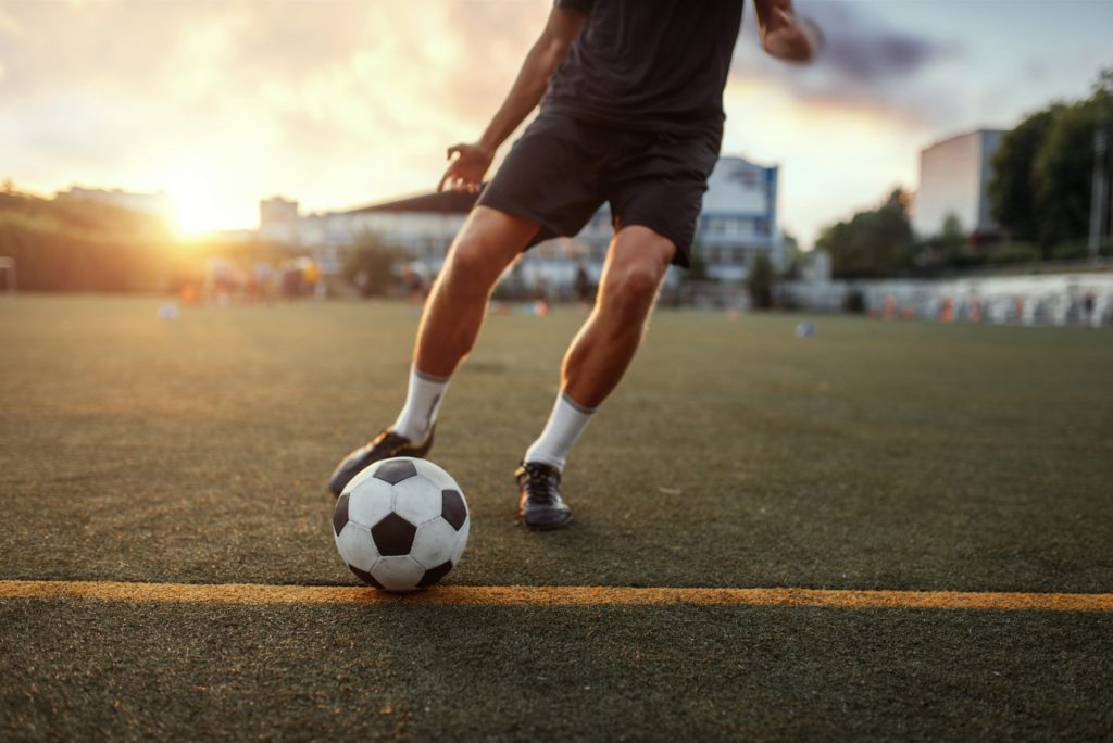 Closeup of athlete playing soccer